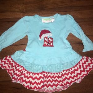 L monogram Christmas outfit.